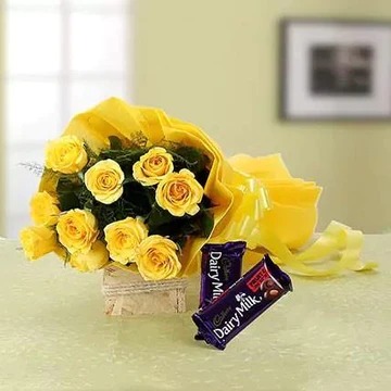 Yellow Roses Bunch And Chocolate